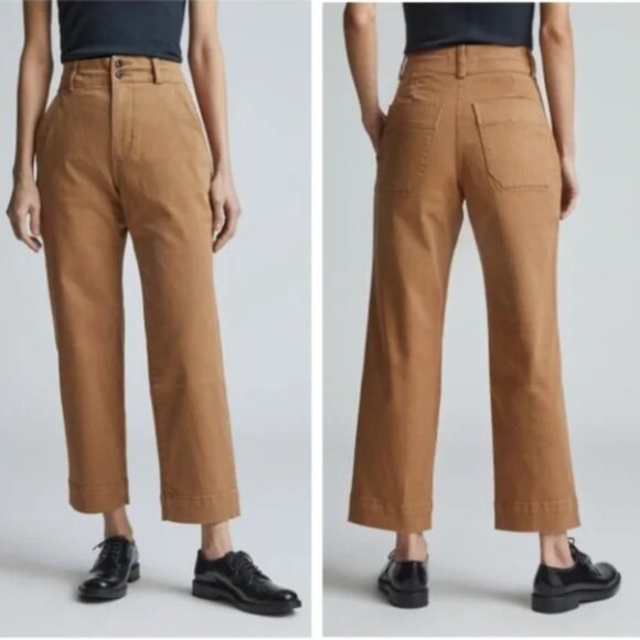 EVERLANE I Tan Brown Cotton Heavy Twill Stretch Cropped Ankle Pants. L - Picture 1 of 10